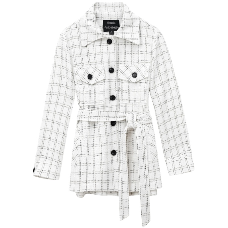 伊布都ibudu2020春季新款腰带格子长袖外套上衣