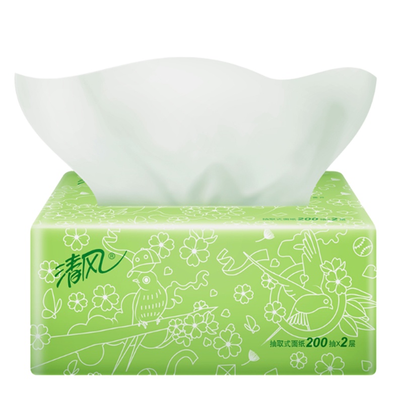 清风 抽纸10*10cm柔韧双层100抽 单包装