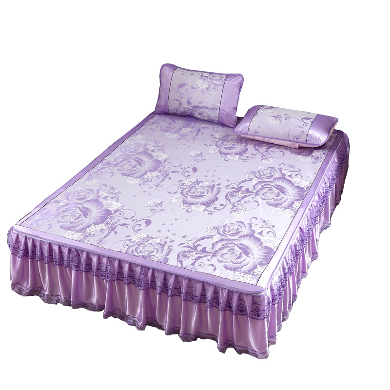 南极人(NanJiren)家纺 凉席 夏季冰丝席套件韩版蕾丝花边图案凉席可拆卸床裙式床罩冰丝凉席三件套