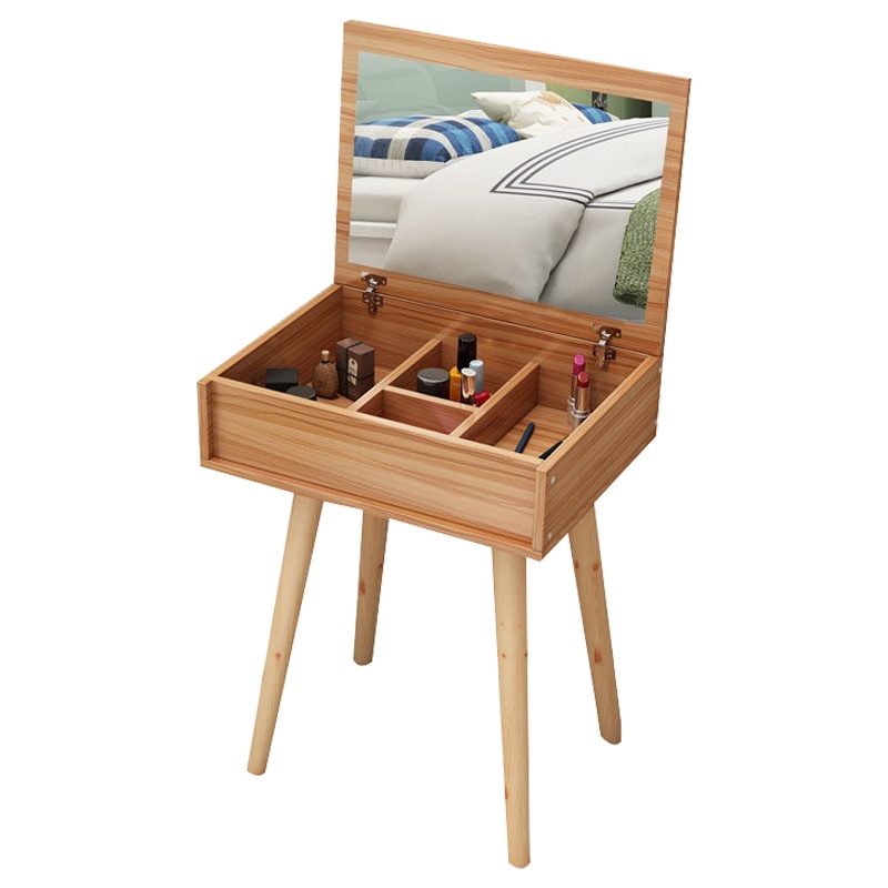 欧宝美北欧梳妆台卧室小户型化妆台简约化妆桌多功能翻盖收纳柜经济型 卧室家具 梨木色丨可翻盖丨带镜