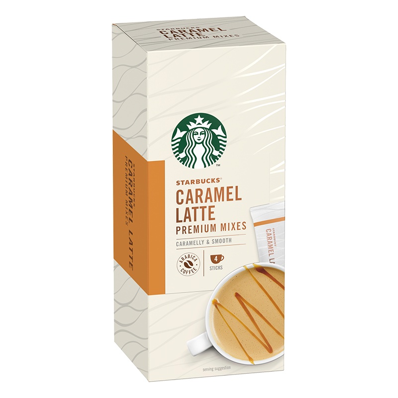 星巴克焦糖风味拿铁精品即溶咖啡饮品86克(内含4条)(速溶花式咖啡)