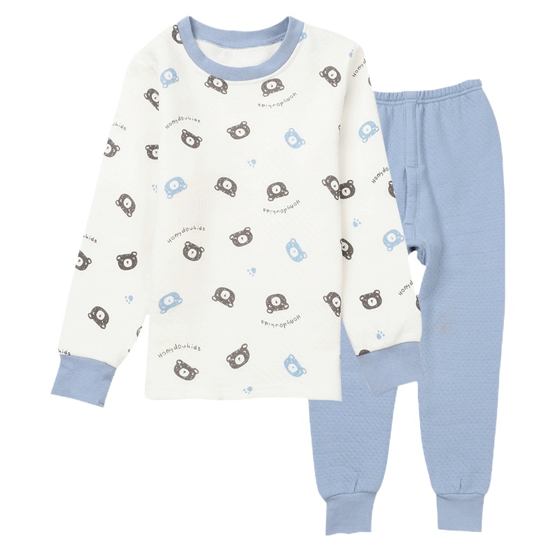 小红豆儿童加厚保暖内衣套装款男童秋衣秋裤套装三层夹棉空气层循环锁温内衣套装