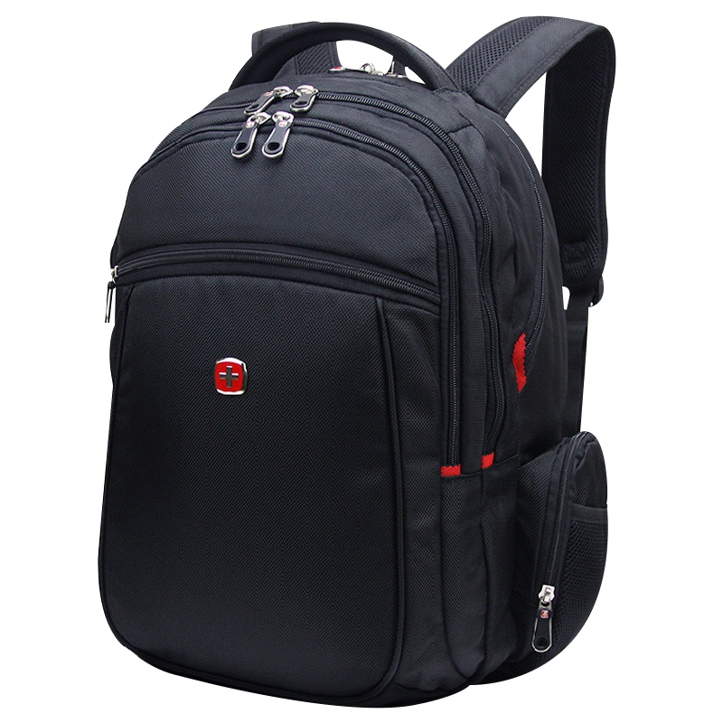 WISSGEAR大容量瑞士军刀双肩包男士背包韩版高中学生书包旅行包休闲数码电脑包黑色十字标