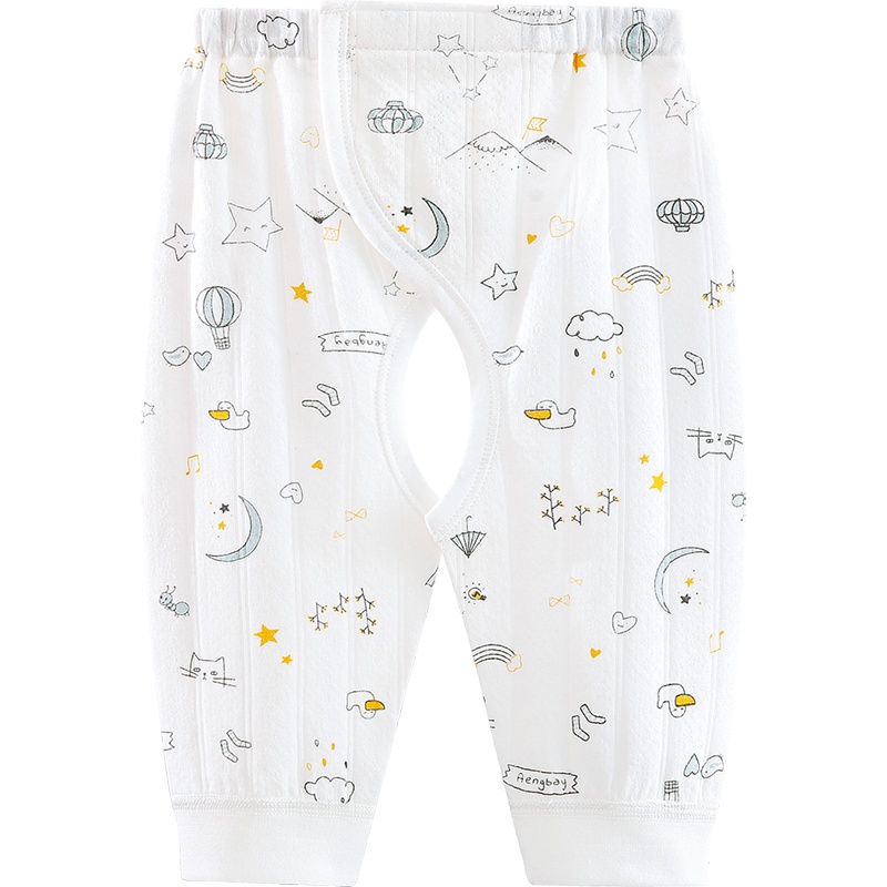 Aengbay宝宝春秋裤开档纯棉0-3个月婴幼儿魔术贴保暖裤初生打底裤