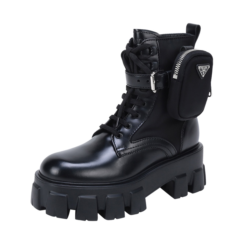 PRADA 普拉达 女士 Monolith系列织物配皮系带厚底靴子短靴带小包1T255M 3LFR