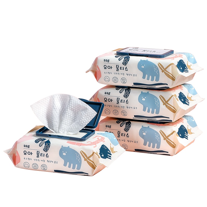 aag婴儿手口湿巾 新生宝宝专用湿纸巾加厚80抽4包带盖大包特价实惠装