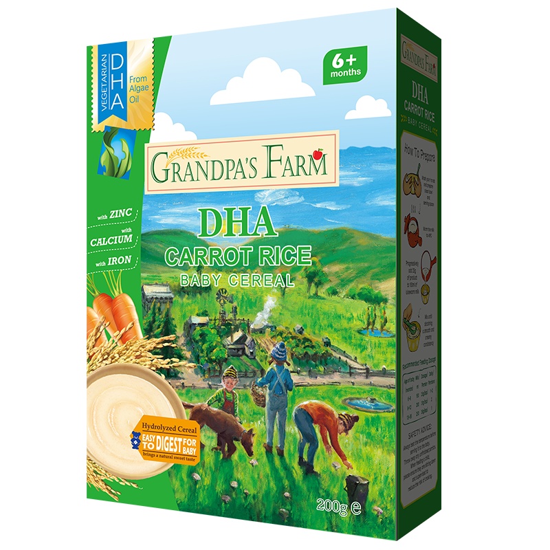 爷爷的农场 婴幼儿宝宝辅食米粉米糊 营养铁锌钙DHA胡萝卜米粉 200g/盒