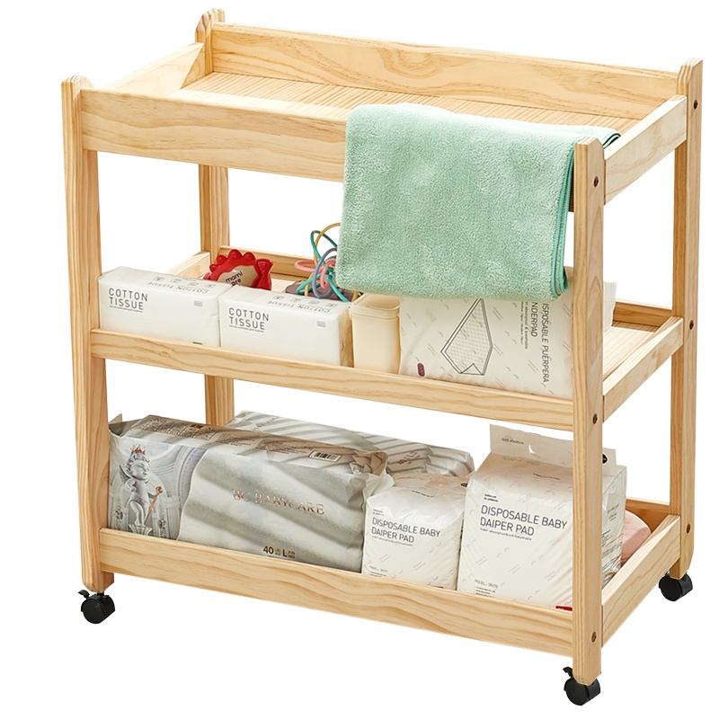 babycare多功能可折叠尿布台新生儿婴儿护理台可移动婴儿床收纳架实木尿布台