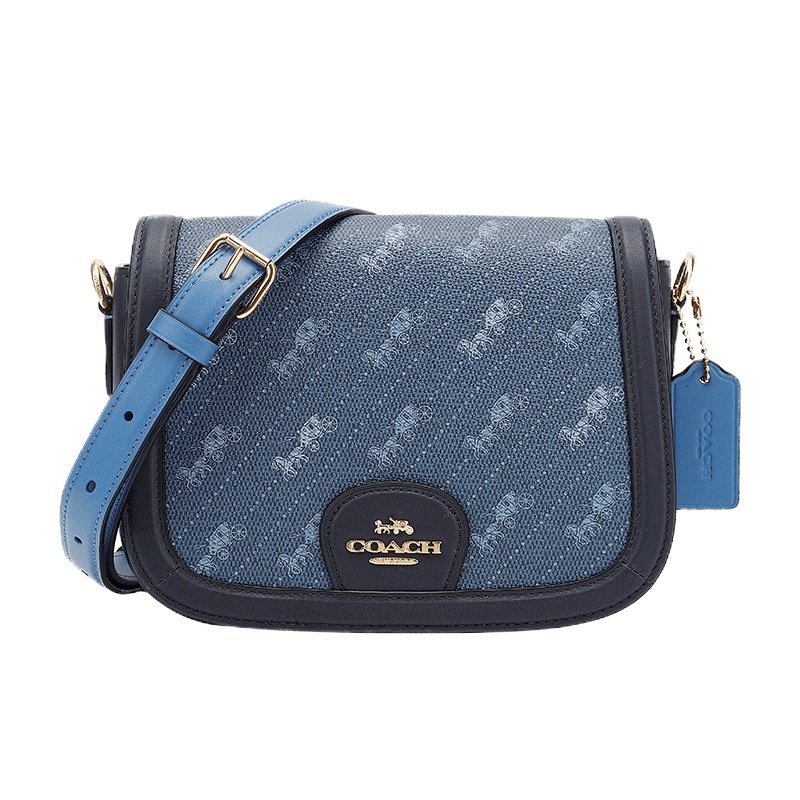 蔻驰 COACH 奢侈品 女士蓝色拼色PVC配皮单肩斜挎马鞍包C4059 IMDEN