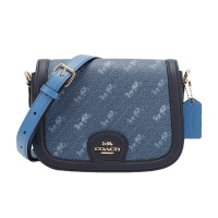 蔻驰 COACH 奢侈品 女士蓝色拼色PVC配皮单肩斜挎马鞍包C4059 IMDEN