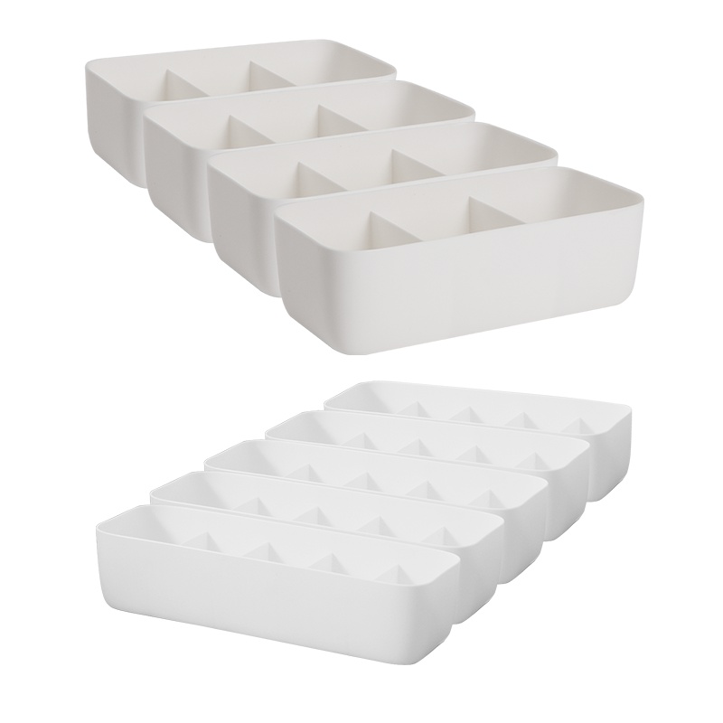 欧润哲 收纳盒 可叠三格五格家用多功能窄身塑料整理盒 PP三格/五格内衣收纳用