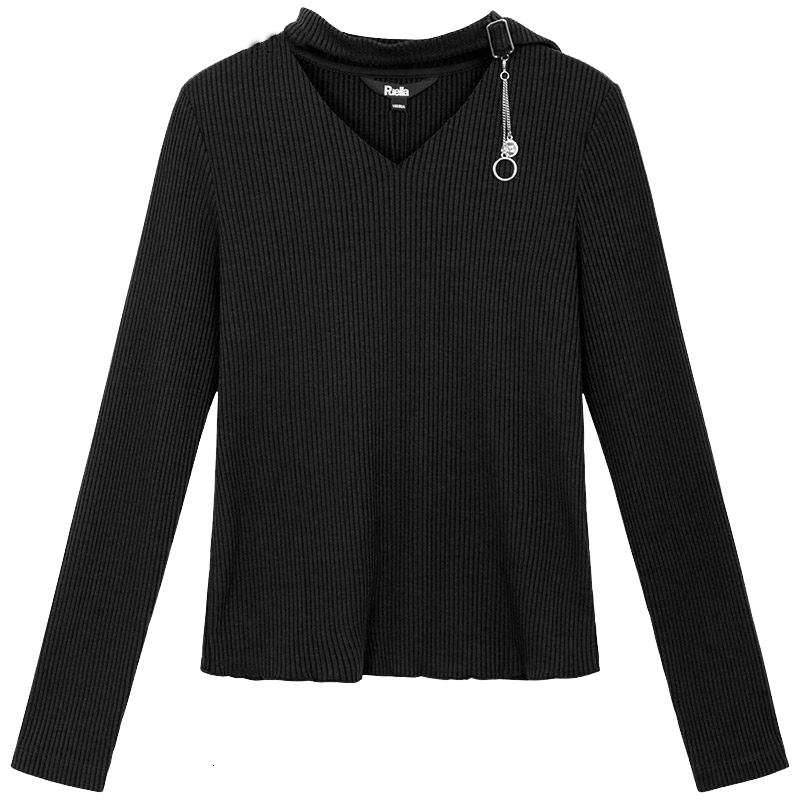 上新拉夏贝尔Puella冬季新款显瘦气质打底简约挂脖v领毛衣女20011349