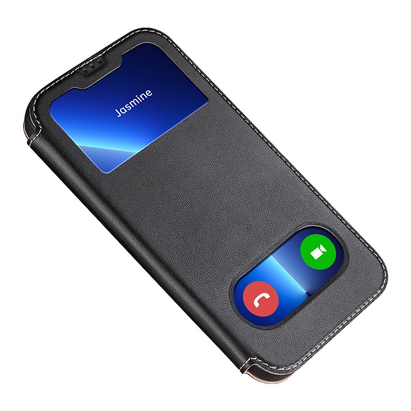 魅爱琳 苹果13手机壳iPhone13/mini/Pro/Max保护套外壳 商务开窗 真皮牛皮套 翻盖支架 全包防摔软套