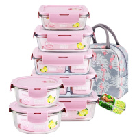 上班族玻璃饭盒微波炉烘焙精灵加热专用保鲜分隔型便当学生带盖圆形碗套装