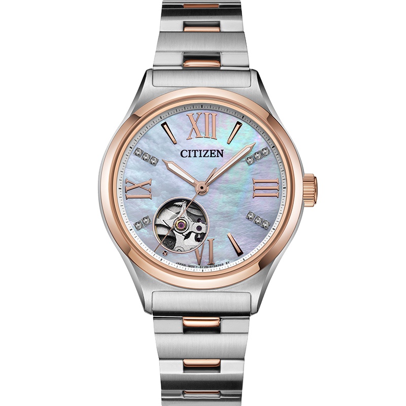 西铁城(CITIZEN)手表女日本 Hebe代言款镂空自动机械不锈钢带商务时尚 防水女表 PC1009-51D