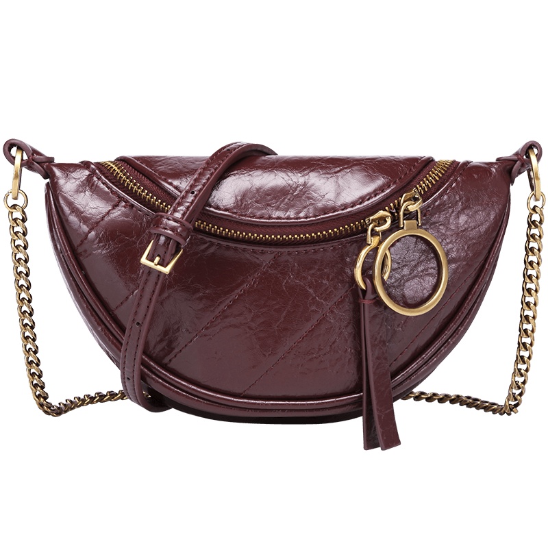 第九城（V.NINE） 女包斜挎包单肩油蜡皮大容量百搭复古链条包女士包包