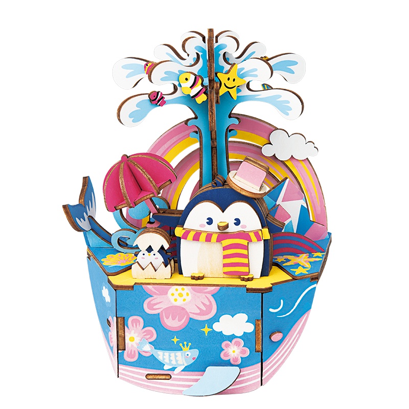 若态若来木质八音盒 diy手工拼装制作儿童创意拼插拼图男生女生生日礼物音乐盒玩具 AMD51在你身边