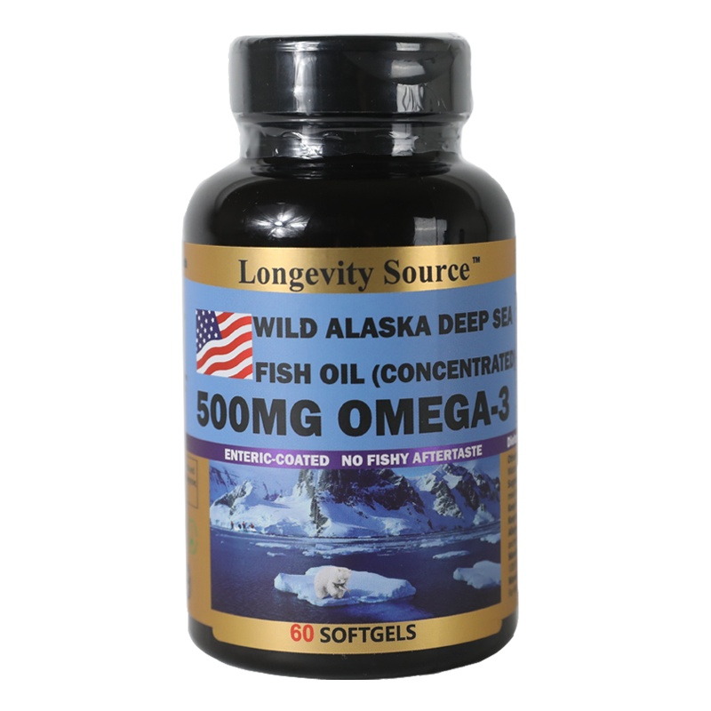 长生源LongevitySource 美国阿拉斯加深海鱼油胶囊含Omega-3DHA EPA 60粒 500ml 中青年