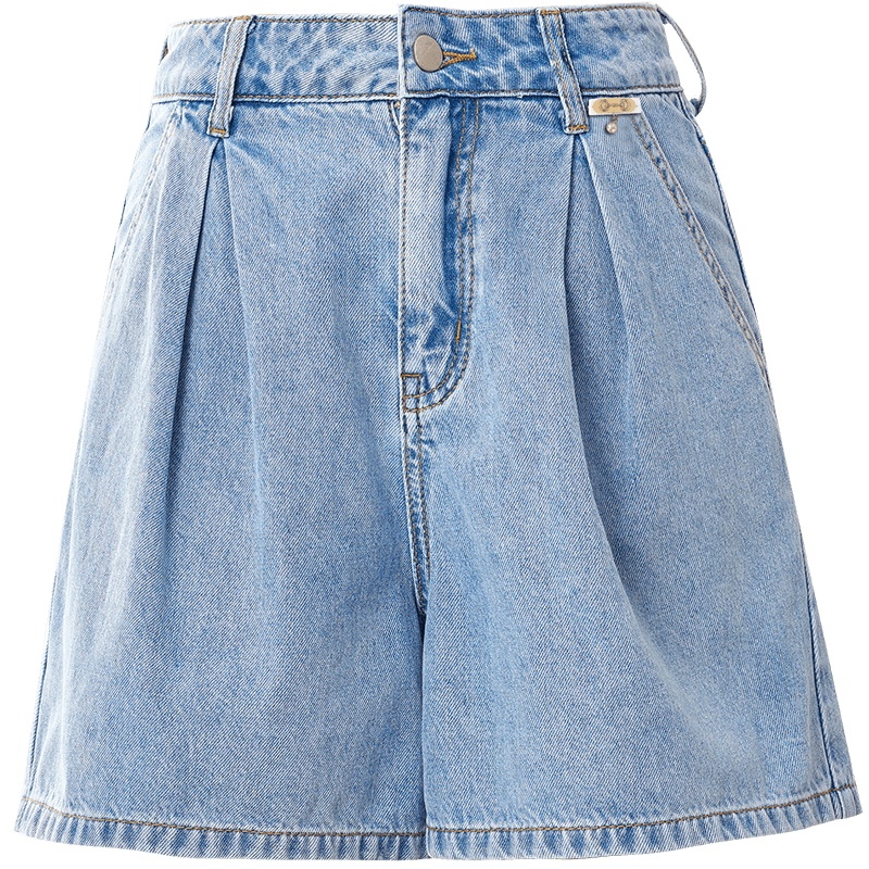 欧昵雪夏季薄款高腰显瘦复古a字阔腿裤女ins纯棉牛仔短裤