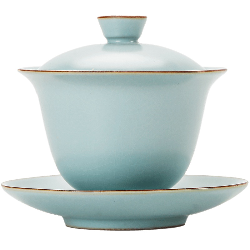 領藝 汝窑三才盖碗茶杯陶瓷功夫茶具泡茶碗可养开片家用 [优选礼盒装含礼袋]汝窑云品盖碗