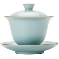 領藝 汝窑三才盖碗茶杯陶瓷功夫茶具泡茶碗可养开片家用 [优选礼盒装含礼袋]汝窑云品盖碗