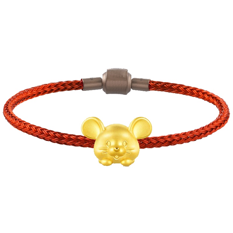 佐喜佑福 999足金生肖鼠黄金手链女小金鼠纯金男3D硬金 金重约1-1.10g ZXSXSYFA101g