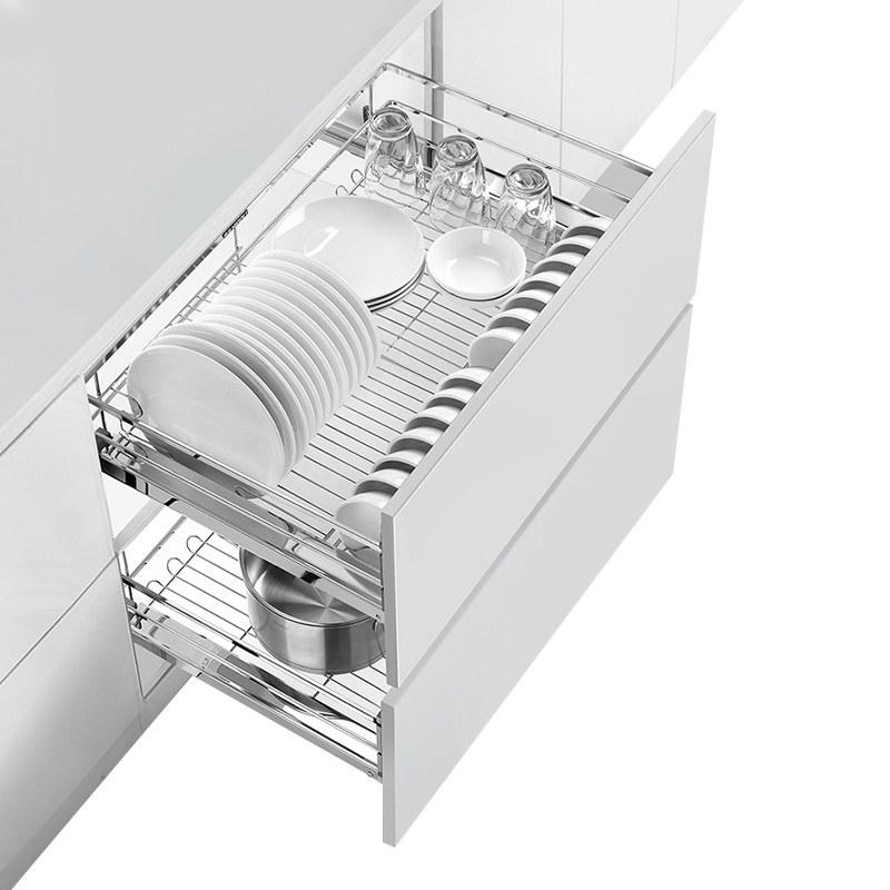 HIGOLD/悍高 黑钻双层拉篮 厨房201不锈钢拉篮 橱柜拉篮抽屉式碗架 收纳置物架调味碗碟篮