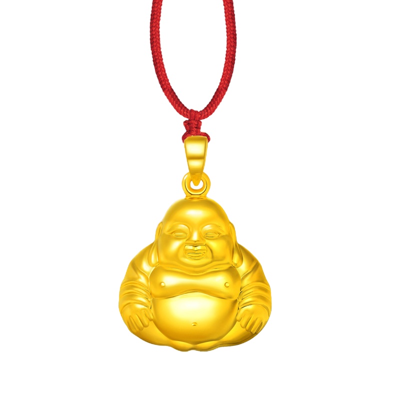 GZUAN古钻珠宝 黄金足金笑口弥勒佛男女款吊坠(赠S925银镀金项链) JXYJD0013