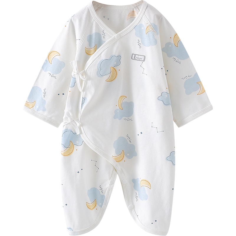 童泰夏季0-6月新生婴儿男女宝宝衣服纯棉系带蝴蝶蛤衣连体衣爬服