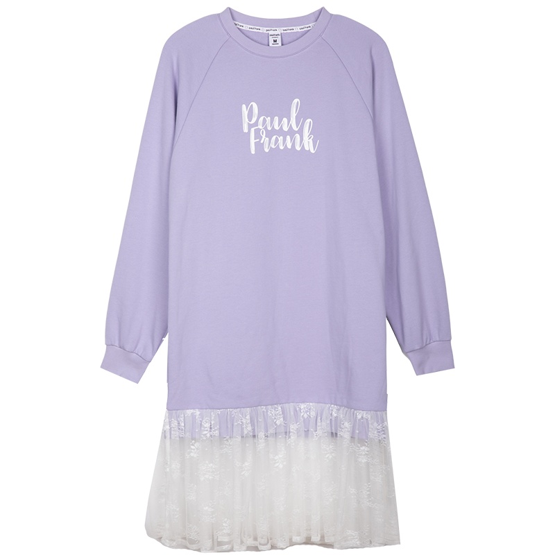 大嘴猴春季新款连衣裙女韩版印花气质网纱中长裙 S 浅紫色