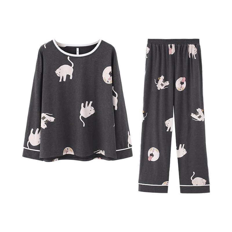 安之伴秋季新品纯棉套头小猪长袖卡通休闲时尚家居服韩版宽松女士套装