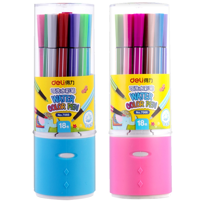 得力可水洗水彩笔7066LAN儿童手绘画笔套 装涂色笔幼儿园小学生18色24色36色六角笔初学者用宝宝颜色笔美术