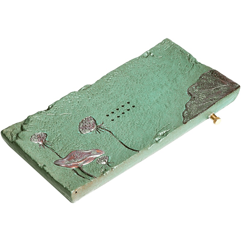 干泡茶盘家用陶瓷长方茶托盘创意储水茶海荷花禅意小茶台茶具 荷塘清莲长方干泡盘