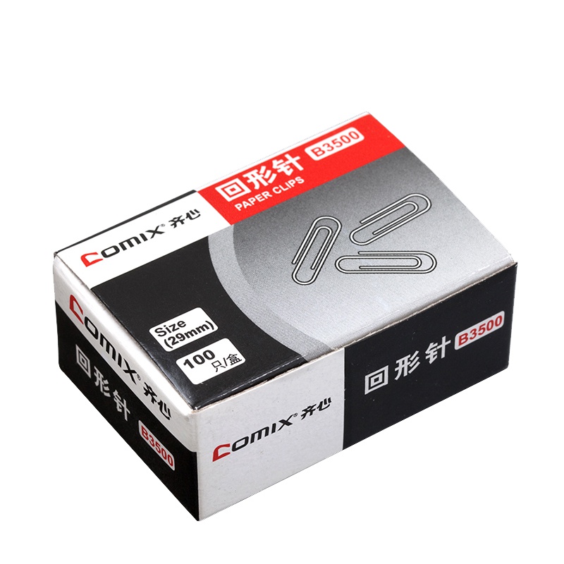 齐心 COMIX B3500 防锈回形针(29MM 纸盒装) 镍 10盒/包
