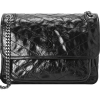 圣罗兰YSL NIKI 口盖包中号 字母LOGO褶皱皮633158银链 女士斜挎单肩包