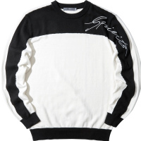 黑鲸黑白镶拼长袖毛衫男2019春季字母刺绣毛衣男CNZAJ19004A