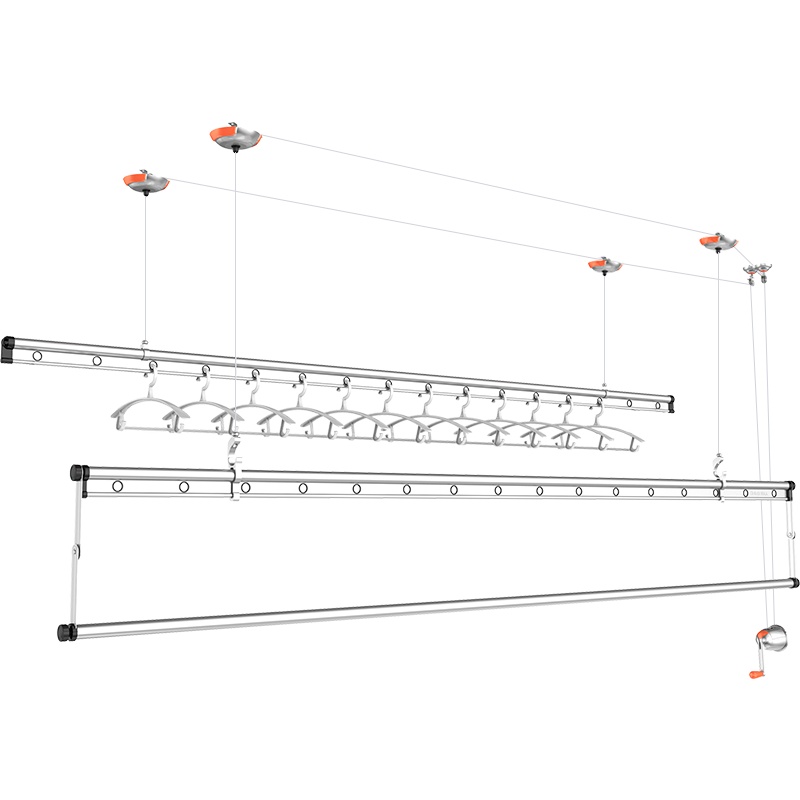 好太太晾衣架升降手摇双杆晒衣架神器家用阳台伸缩折叠三杆挂衣架D-1019金色2.4米三杆+12个塑料衣架+保修三年
