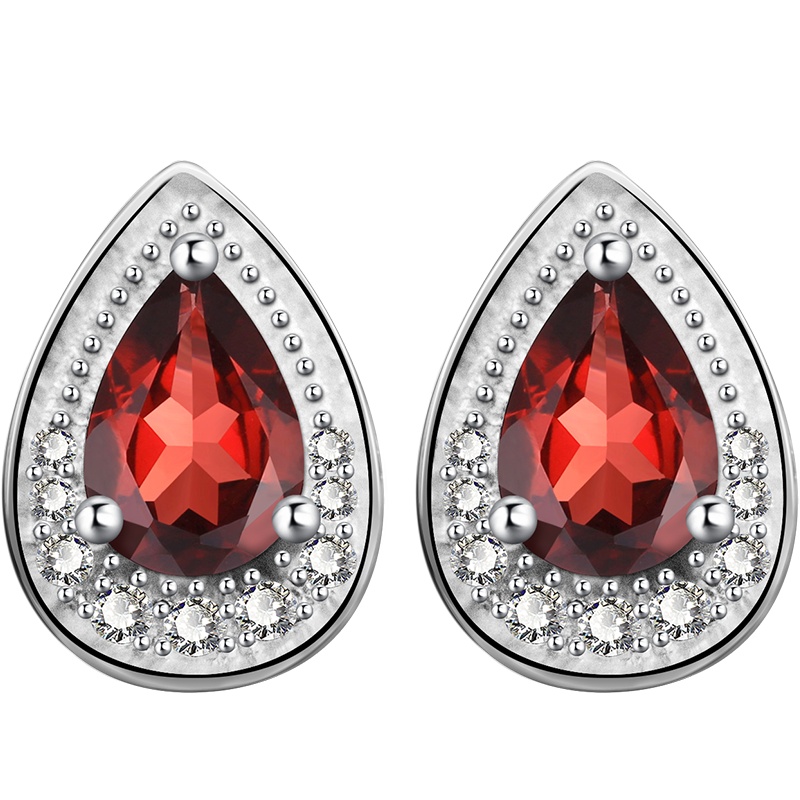 石头记 幸福一生天然石榴石耳钉女时尚简约饰品水晶耳饰耳环