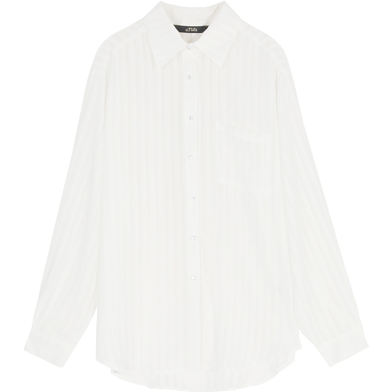 妖精的口袋条纹雪纺方领白衬衫2020春季新款女设计感小众长袖上衣