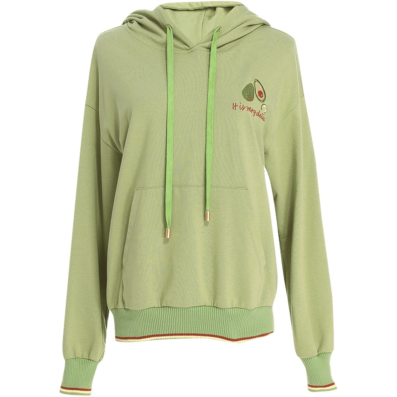 欧昵雪春秋款字母绣花宽松套头抽绳连帽卫衣女长袖上衣