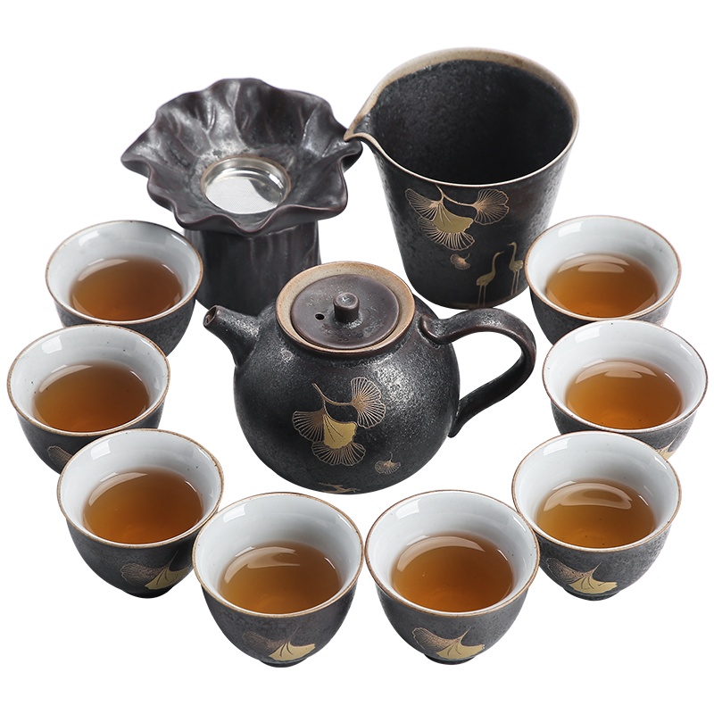 苏氏陶瓷(SUSHI CERAMICS)茶具套组 银斑金枝玉叶粗陶功夫茶杯茶壶三才盖碗大套礼盒装
