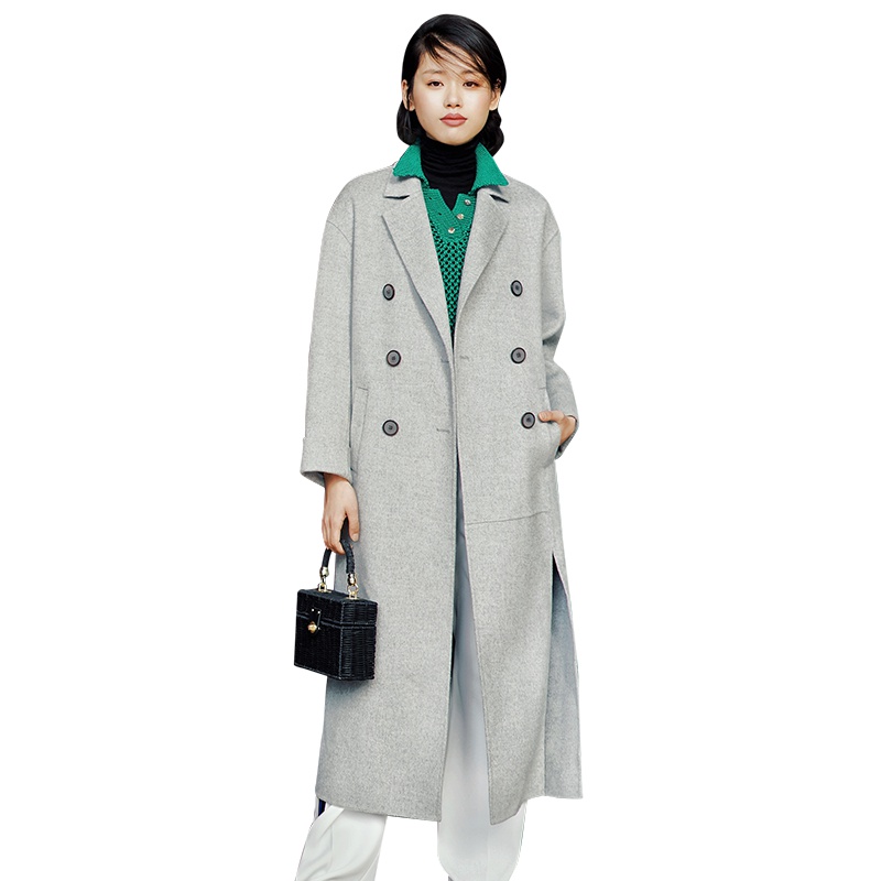 茵曼冬装新款韩版绵羊毛混纺长款呢外套呢大衣女
