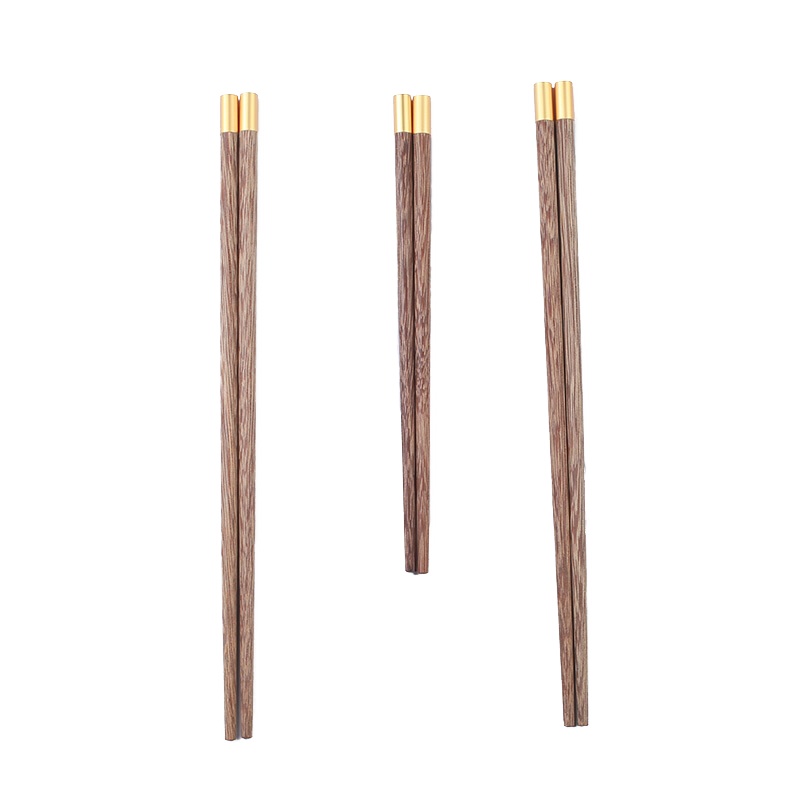 拾画 鸡翅木无漆无腊筷子 铜头圆顶金福家庭筷 成人24cm四双+儿童18cm两双 家庭筷子6双装 SH-6286
