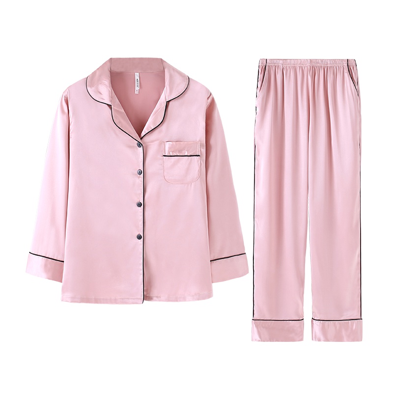 安之伴特卖睡衣女春仿真丝绸简约休闲开衫长袖韩版宽松大码裤家居服装81K6221