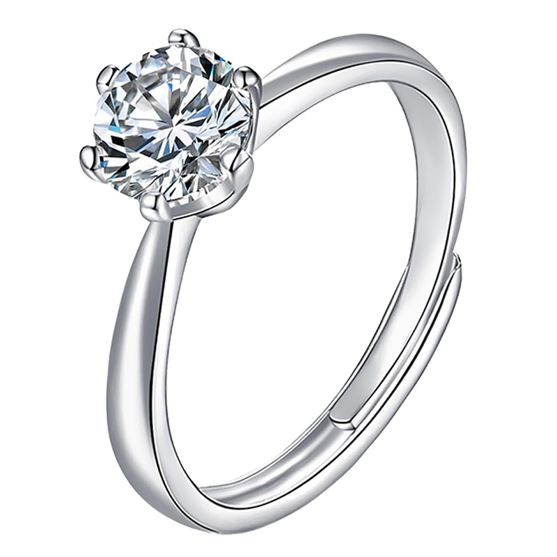 珍爱系列 S925银镶莫桑钻戒指 一克拉开口女款六爪镶嵌时尚礼物表白生日订婚钻戒吊坠