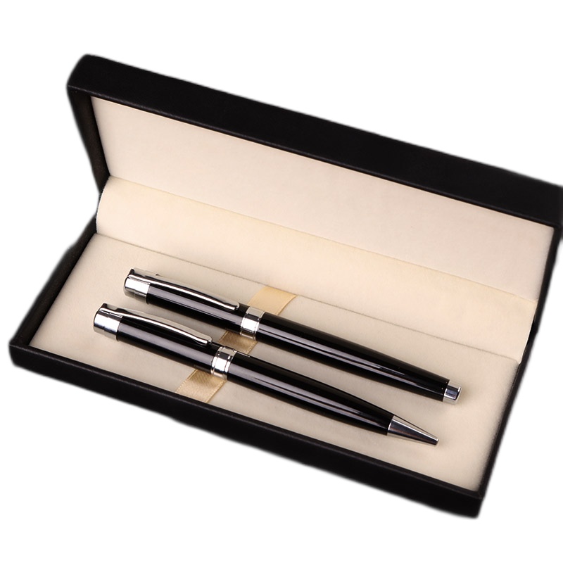 优必利 签字笔宝珠笔金属水笔/圆珠笔 礼盒套装 中性笔 签名高档送礼礼品 2支装 可定制logo 黑色