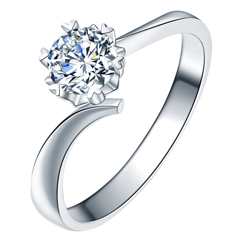 佐卡伊 纯粹 白18K金六爪钻戒女雪花款结婚求婚钻石戒指婚戒