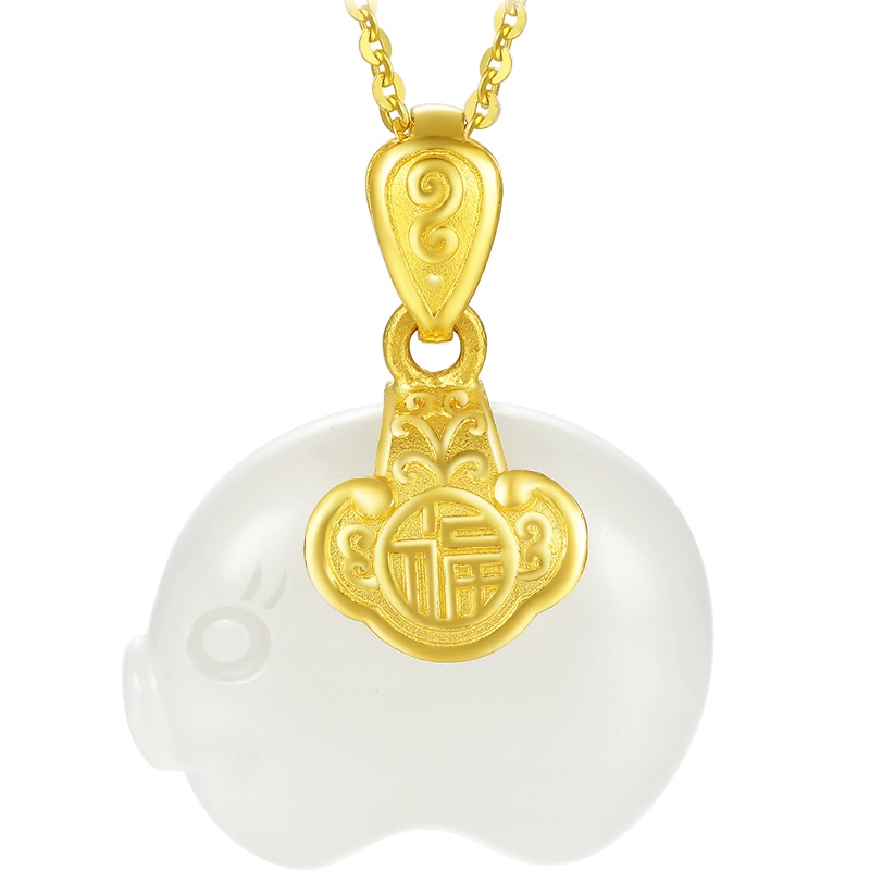 周大生黄金吊坠女正品金镶玉本命年生肖金猪可配项链和田玉挂坠黄金饰品 女士珠宝首饰