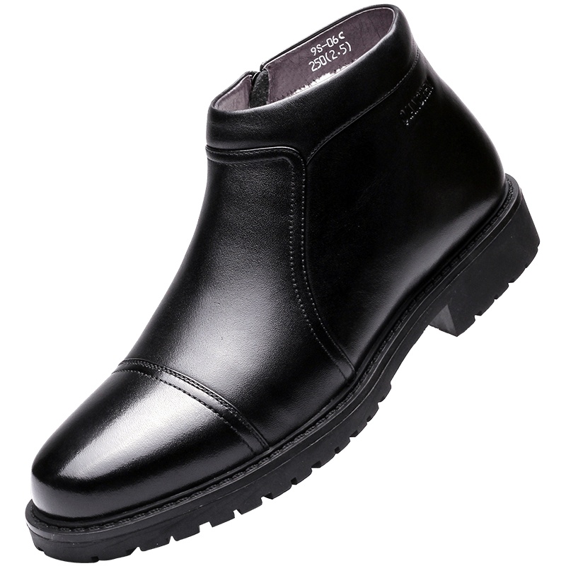 3515强人商务保暖短靴头层牛皮侧拉链男士羊毛军棉鞋切尔西皮靴休闲皮鞋