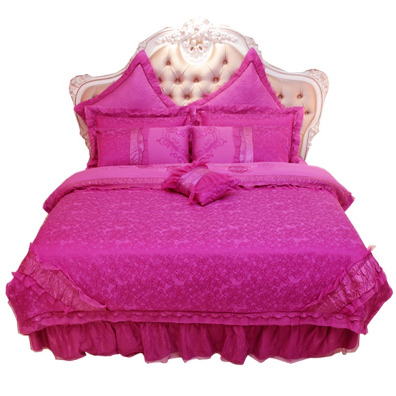 520家纺欧式紫色蕾丝婚庆床上用品十件套结婚床品多件套